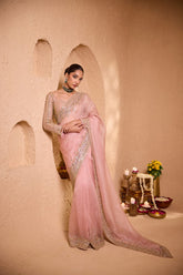 CHANDRIMA – Blush Pink Silk Organza Saree